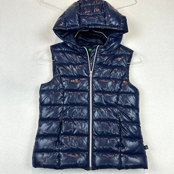 Benetton Puffer Vest Kids XL Age 10-11 Years Blue Hood Pockets United Colors - Picture 1 of 11
